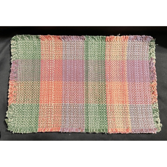 Other - 5 Vtg Pastel Plaid Chunky Woven Pastel Plaid‎ Placemats Fringed Hem 17 x 12.5